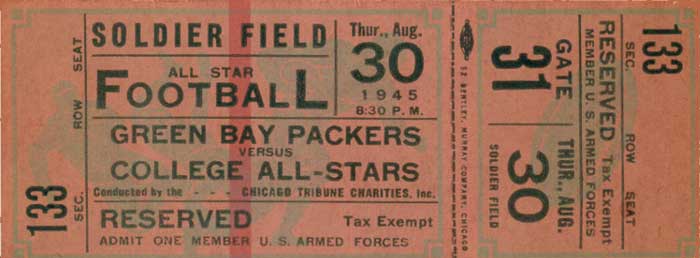  1945 College All-Stars vc Green Bay Packers Ticket 