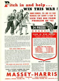  Massey-Harris advertisement on page 4 of the March 1943 National 4-H Club News 