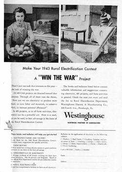  Westinghouse advertisement on page 15 of the March 1944  National 4-H Club News 